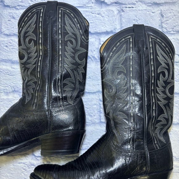Dan Post Men's Exotic Black Lizard Western Cowboy boots size 8D 16830 Vintage - Picture 12 of 16
